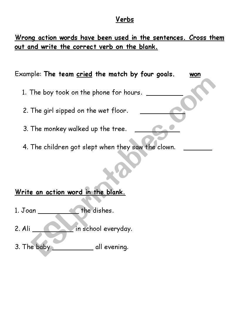 Action words worksheet