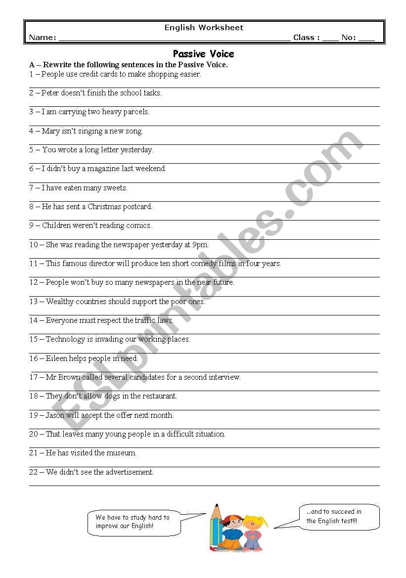 Passive Voice (with Key) worksheet