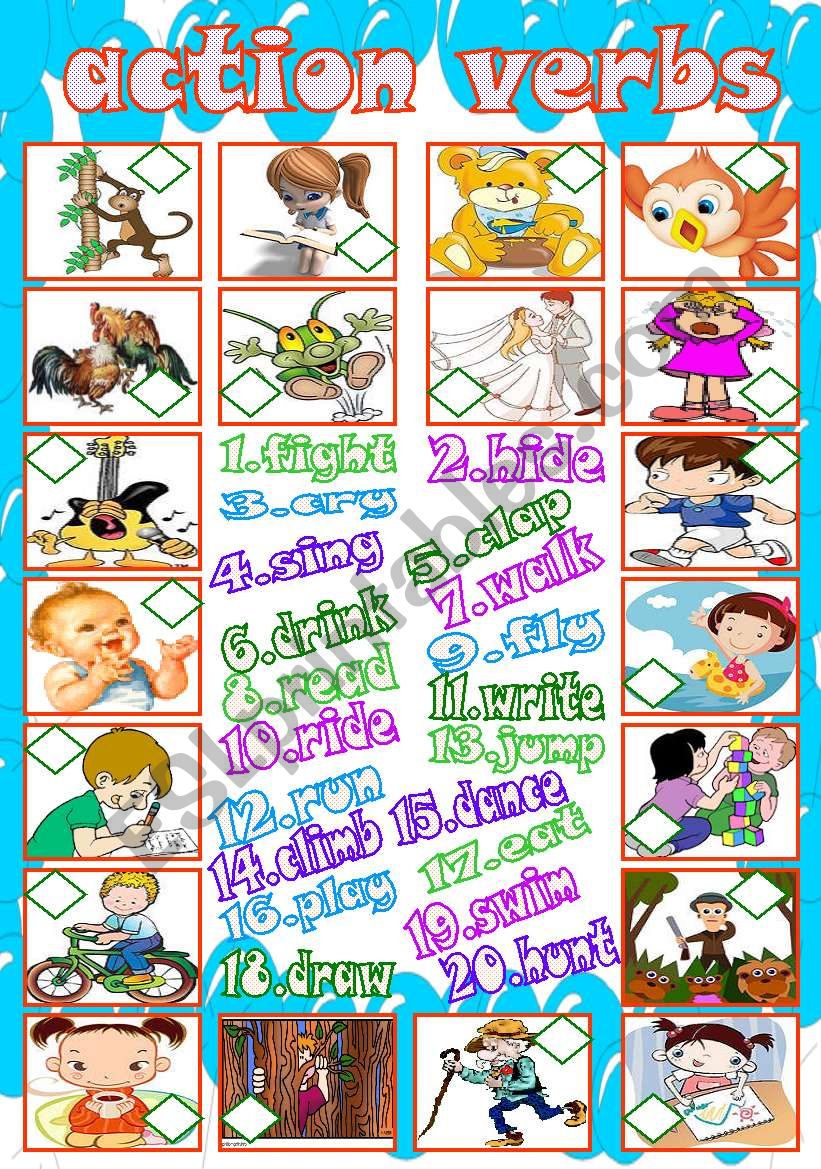 Action verbs match worksheet