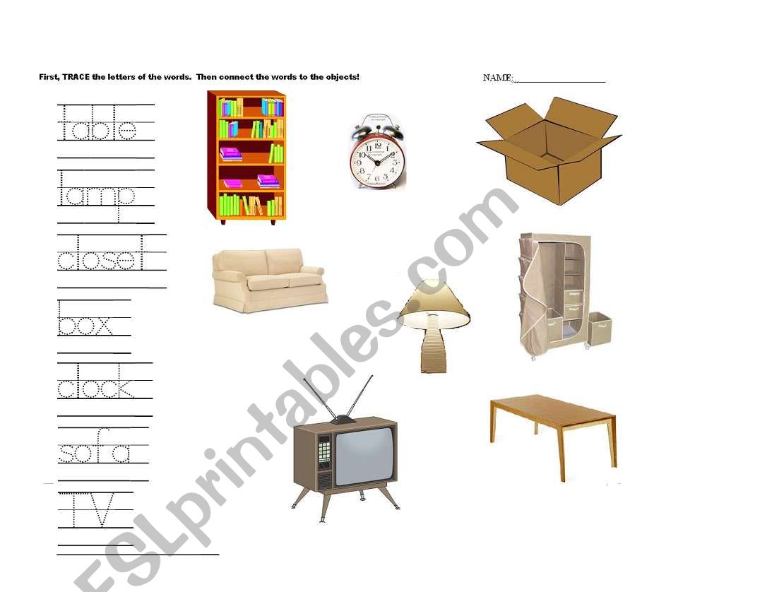 Household items worksheet