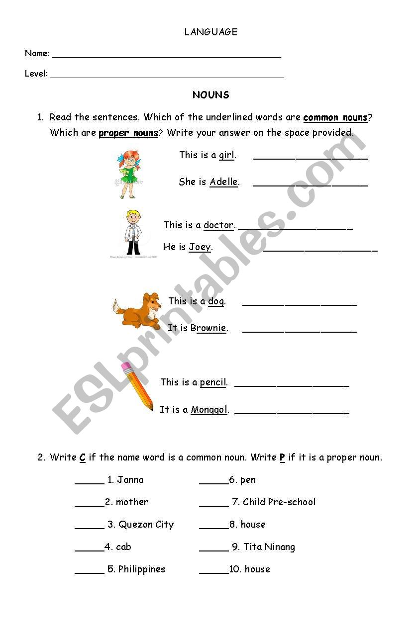 Nouns worksheet