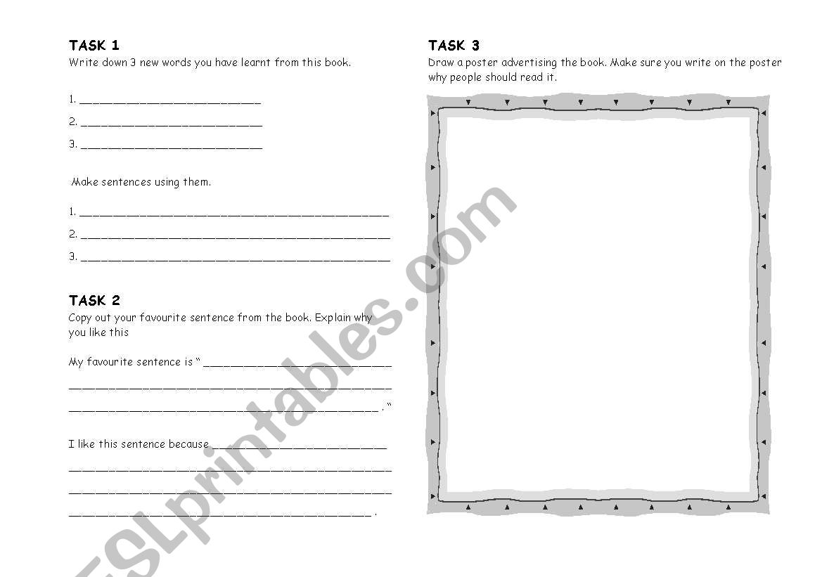 READING LOG worksheet