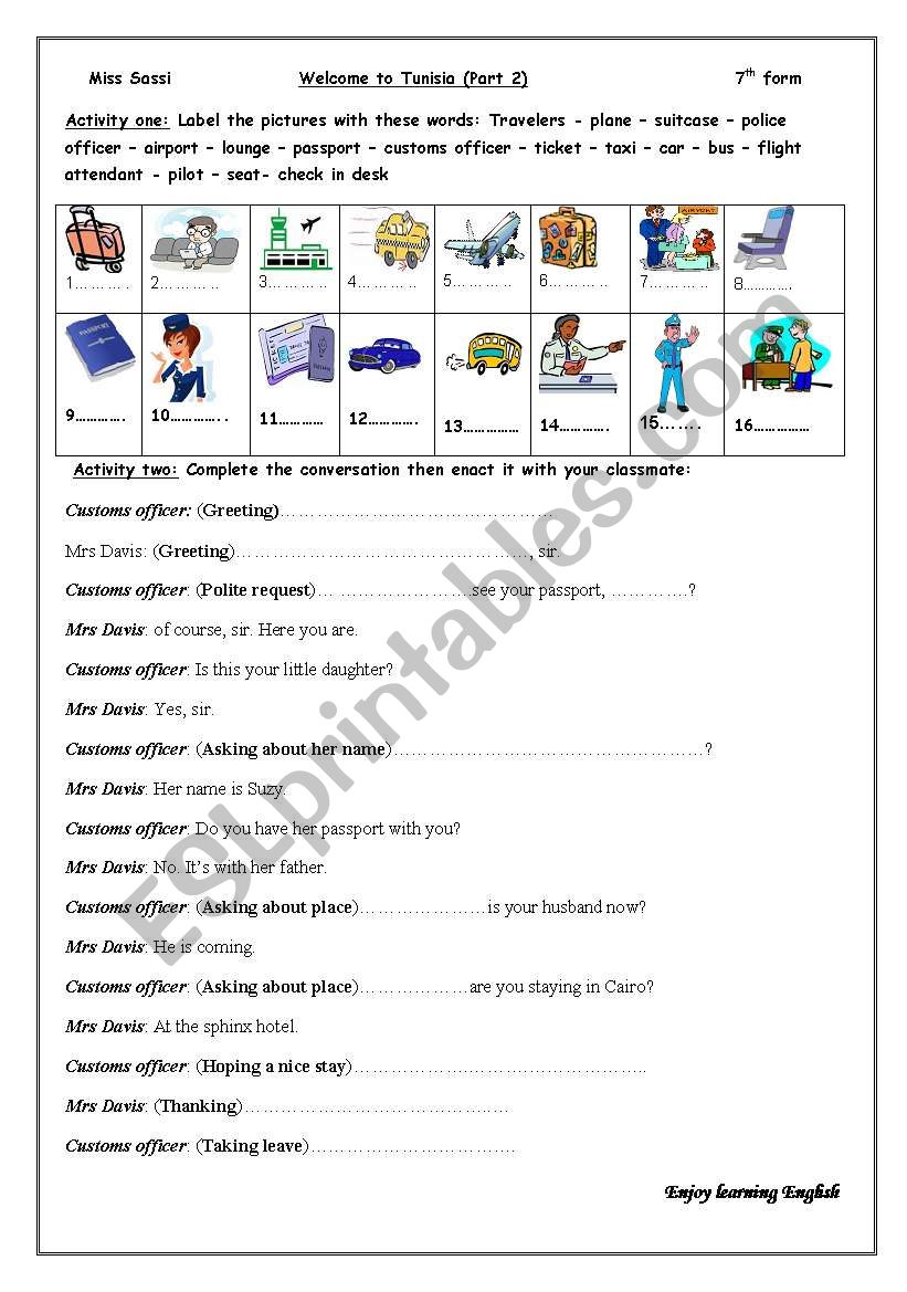 welcome to tunisia part2 worksheet