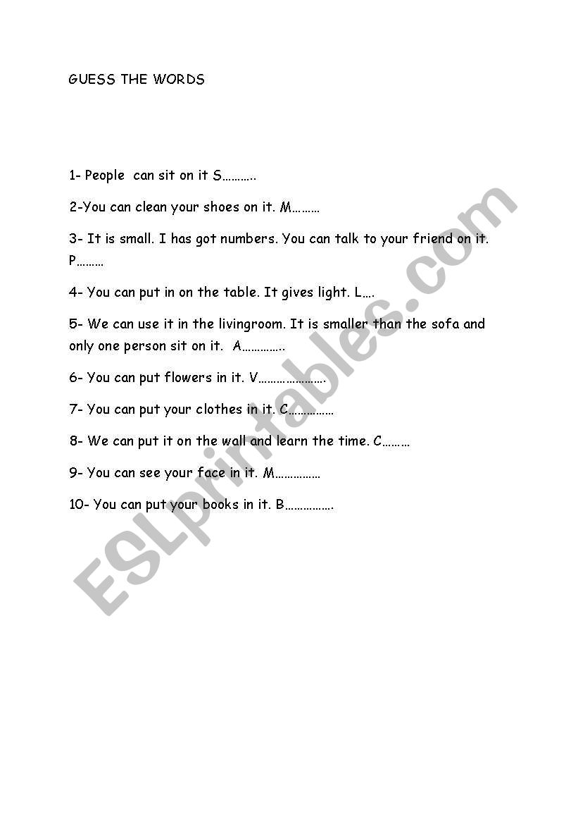 GUESS THE WORDS worksheet