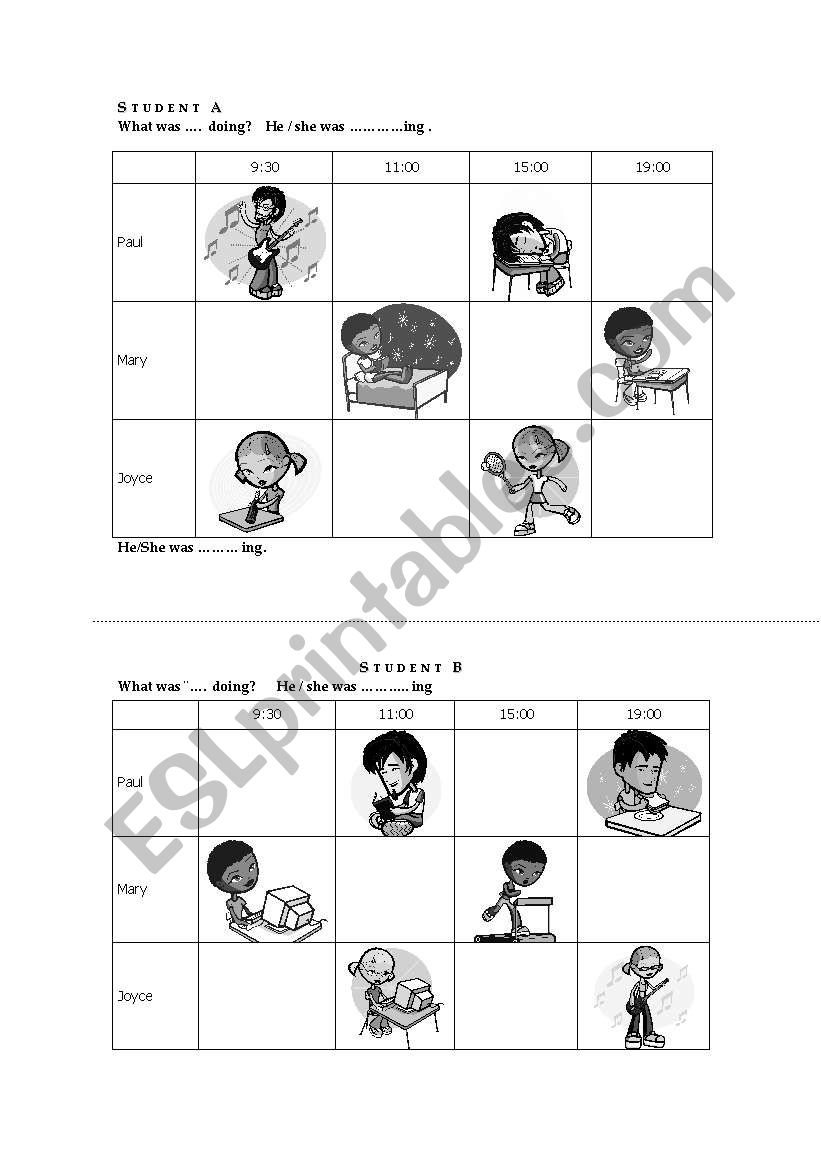 Past continuous - Pair work worksheet