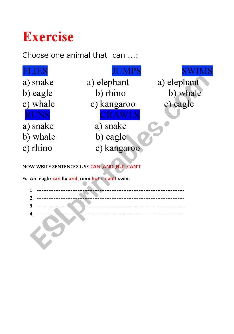 What can wild animals can do? worksheet