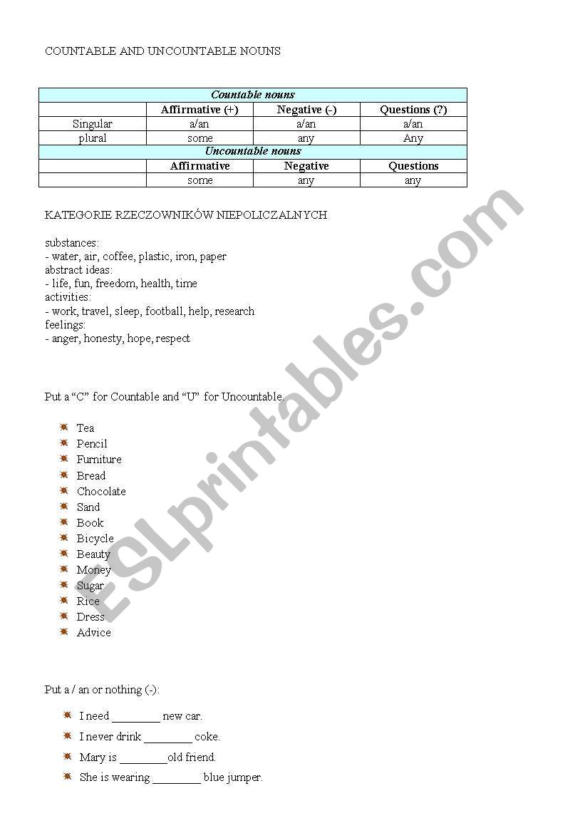 Nouns worksheet