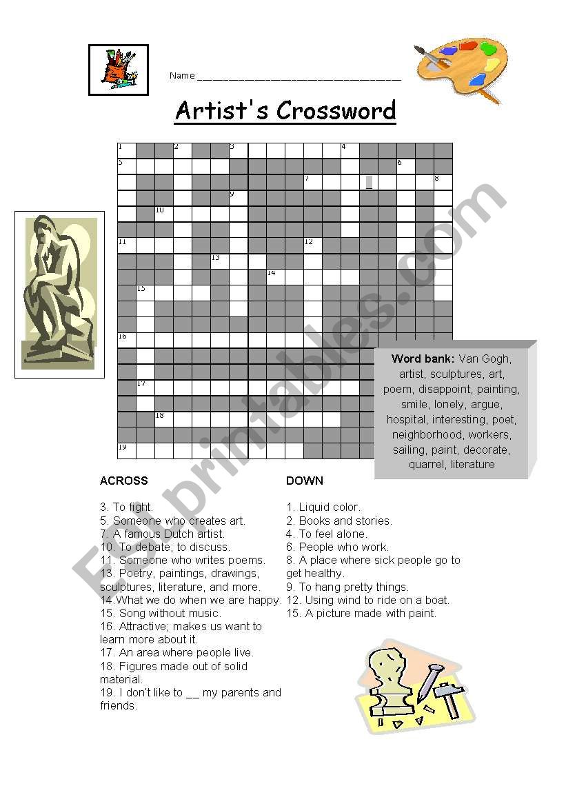 Artists Crossword Puzzle *Editable