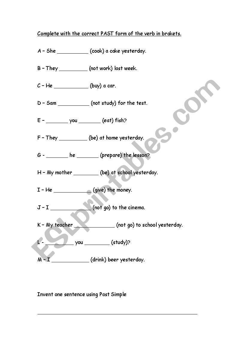 past tense  worksheet