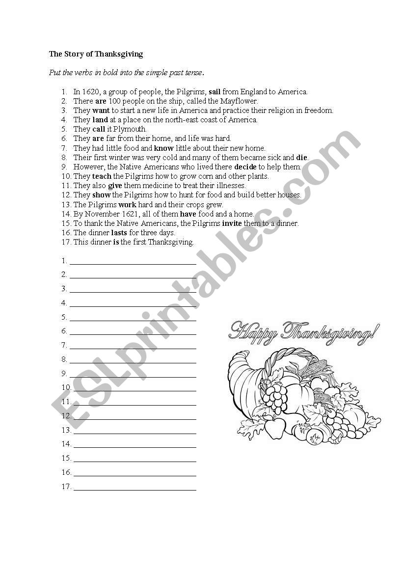 Thanksgiving Past Tense Worksheet