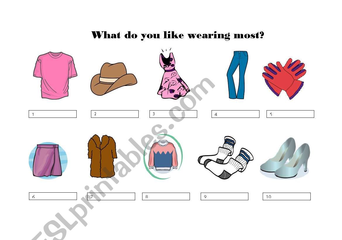 what do you like wearing most worksheet