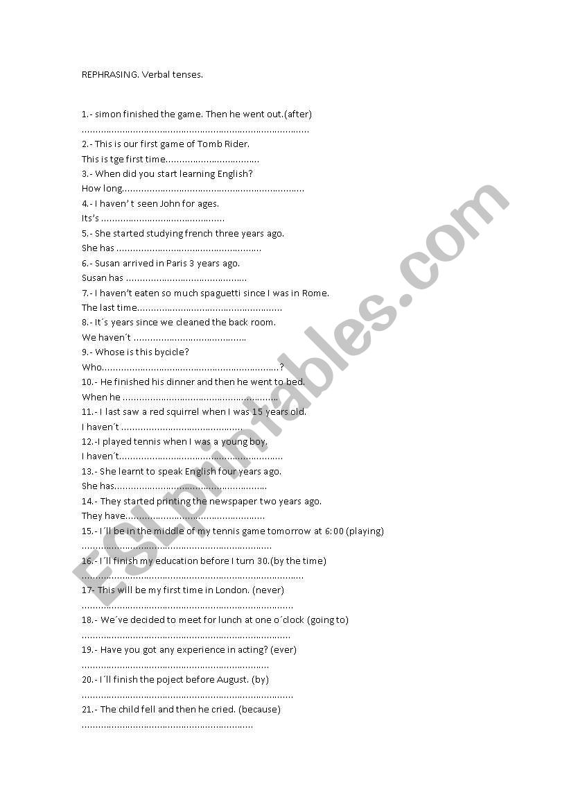 Rewriting worksheet