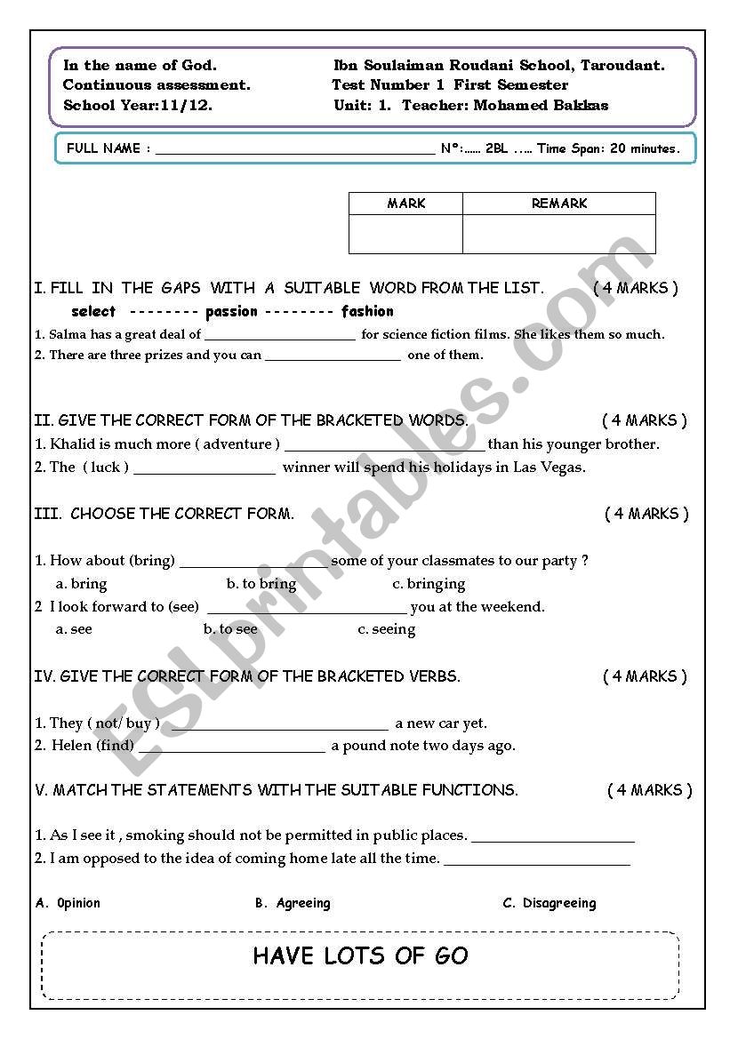 a quiz for Moroccan bac students