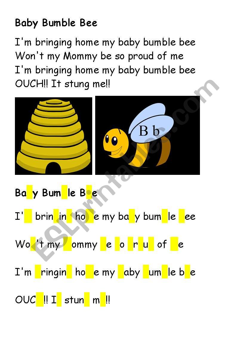The little baby bumble bee worksheet