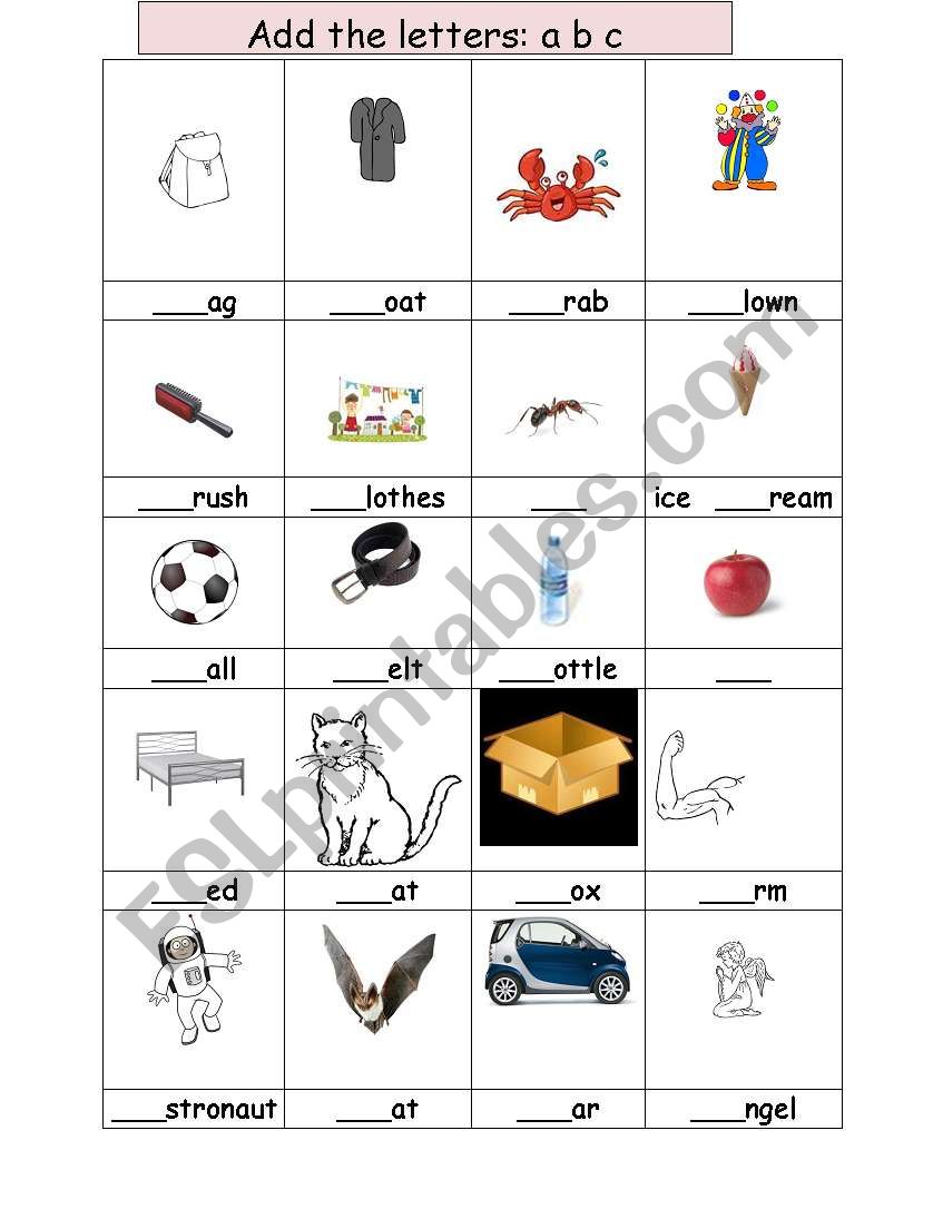 Practise of 3 letters: a/b/c worksheet