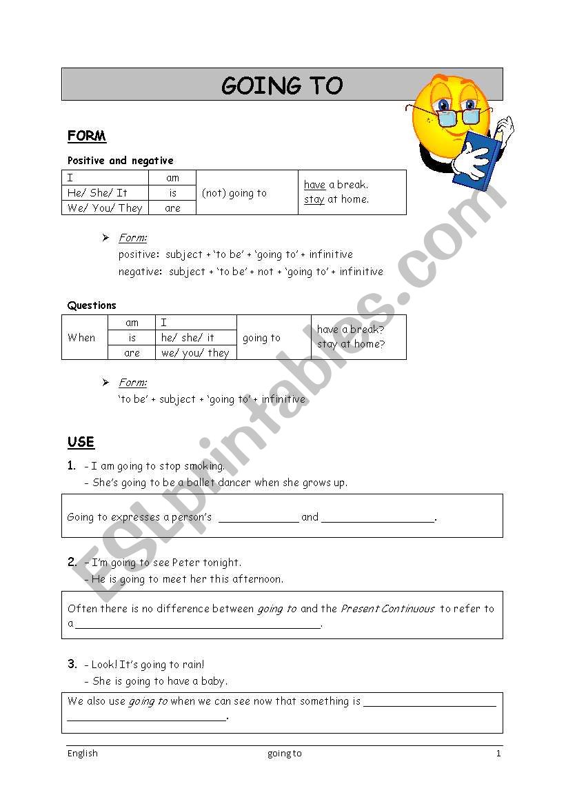GOING TO  worksheet