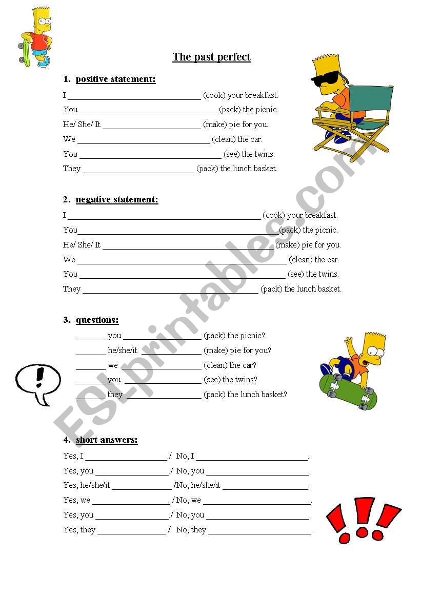 The past perfect worksheet