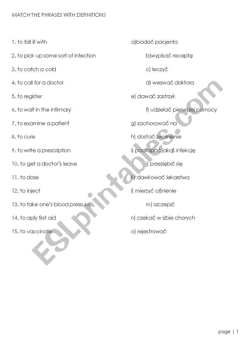 medical english worksheet