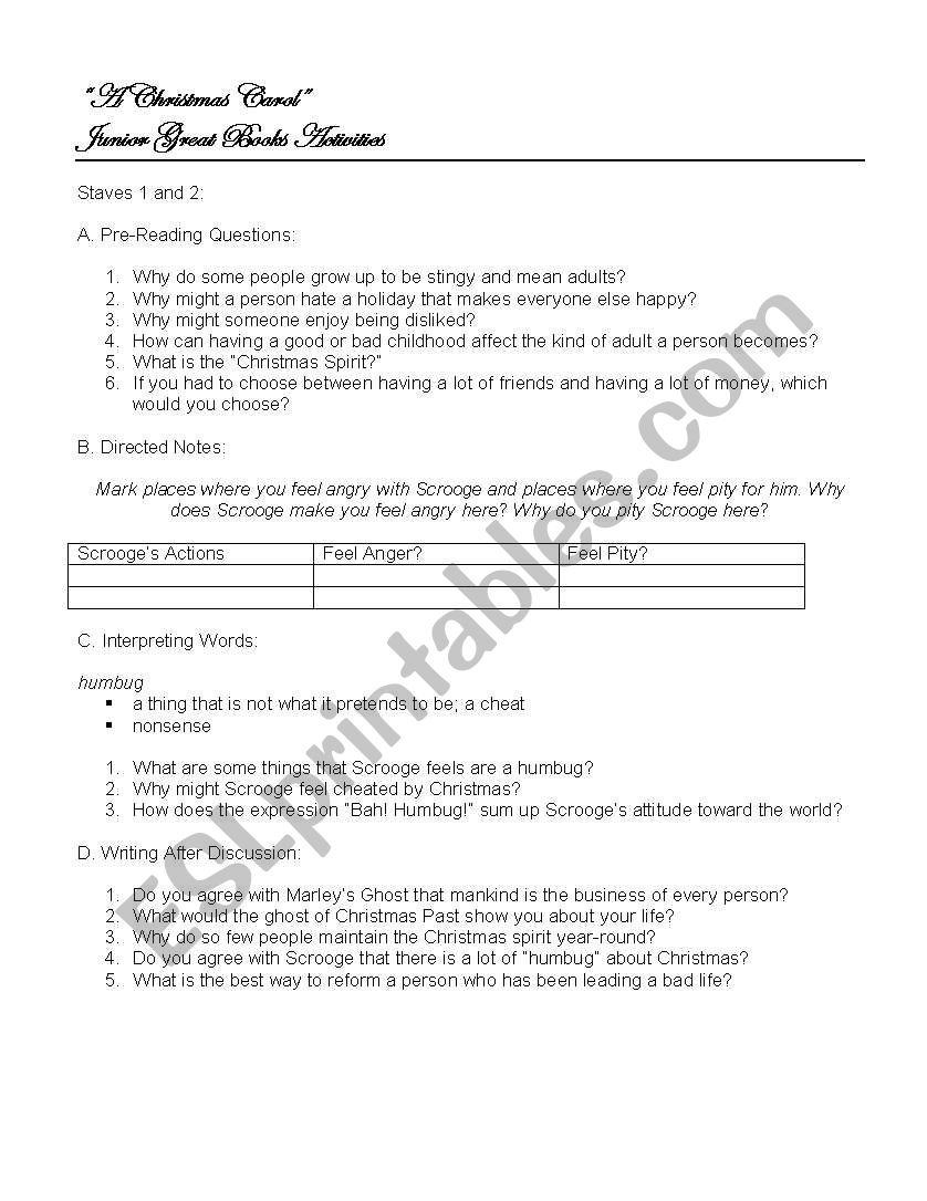 A Christmas Carol worksheet
