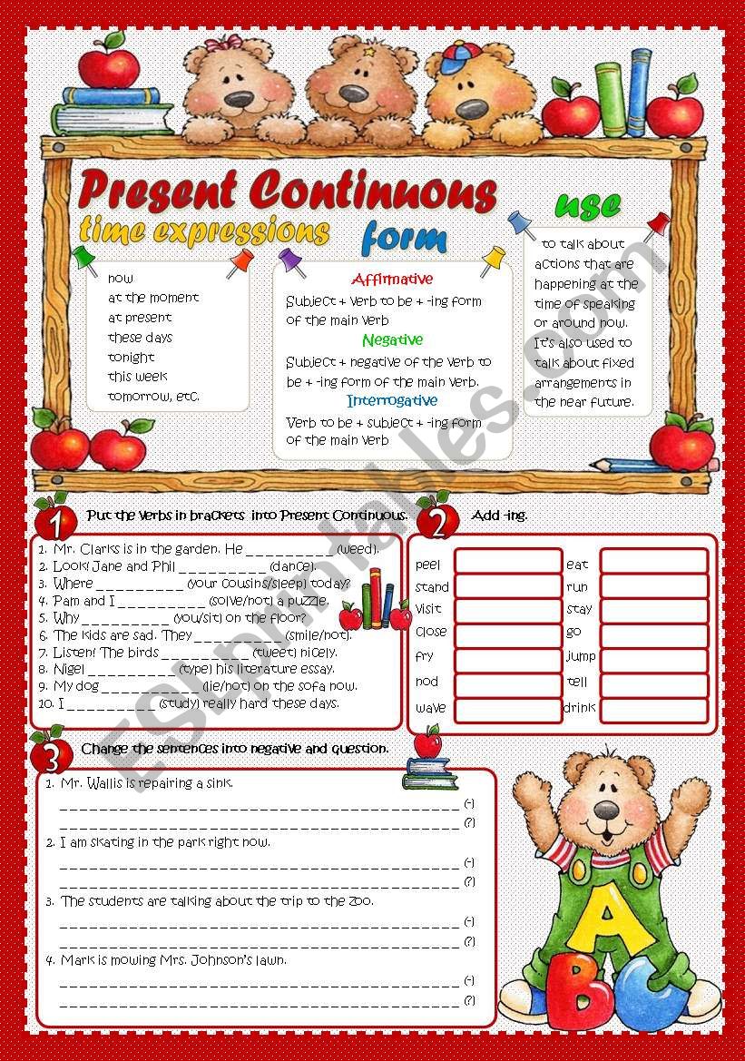 Present Continuous Tense (Greyscale + KEY included)