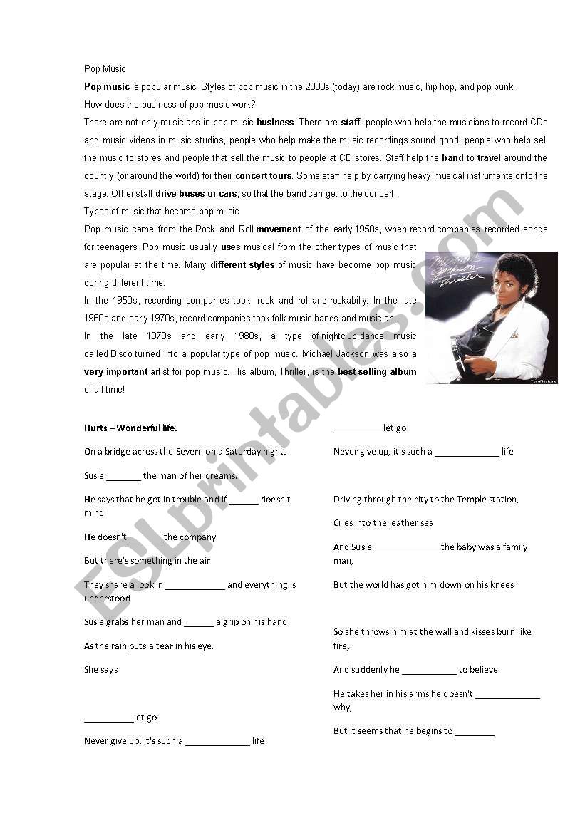 Pop Music worksheet