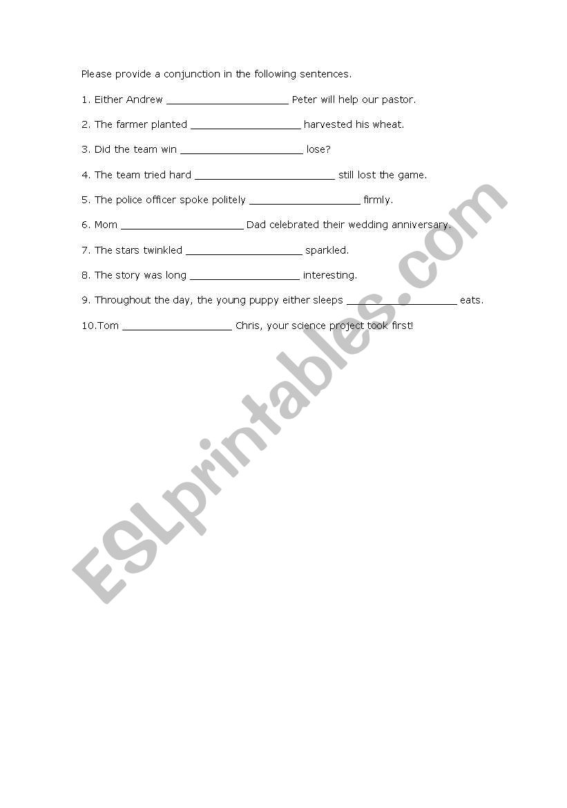 Conjunctions worksheet