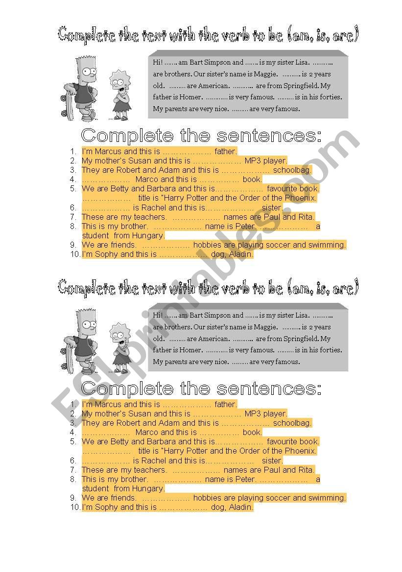 verb be worksheet