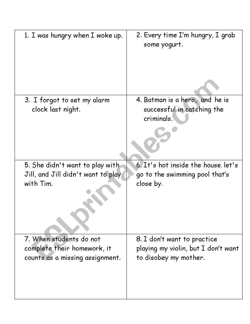 Sentence Structure Game worksheet