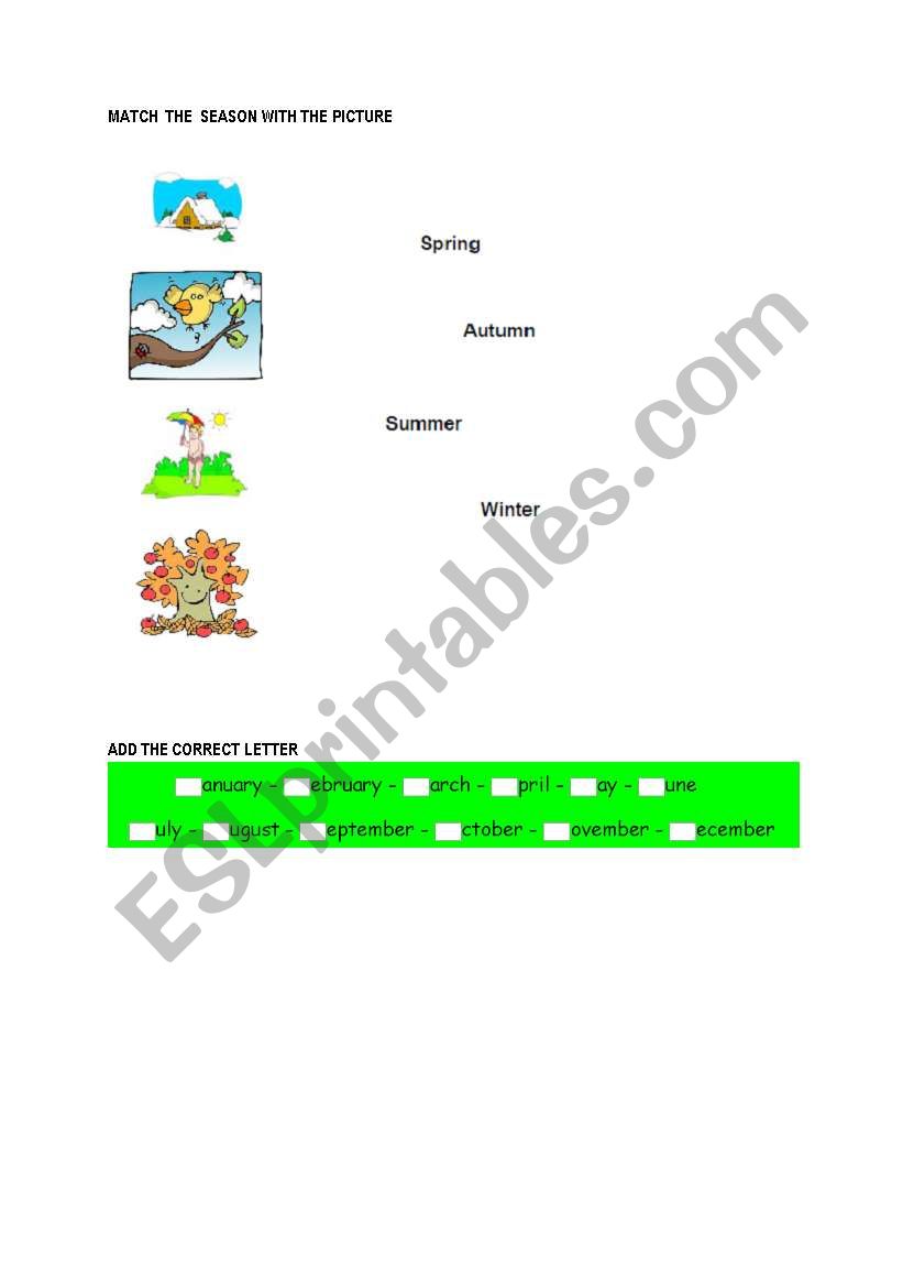 Season and months worksheet