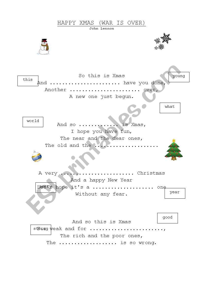 Happy Xmas (John Lennon) worksheet