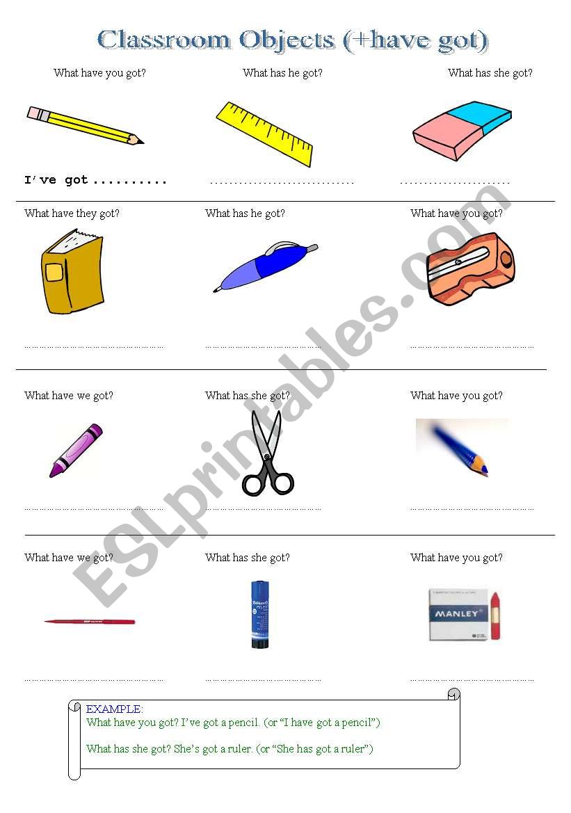 CLASSROOM OBJECTS worksheet