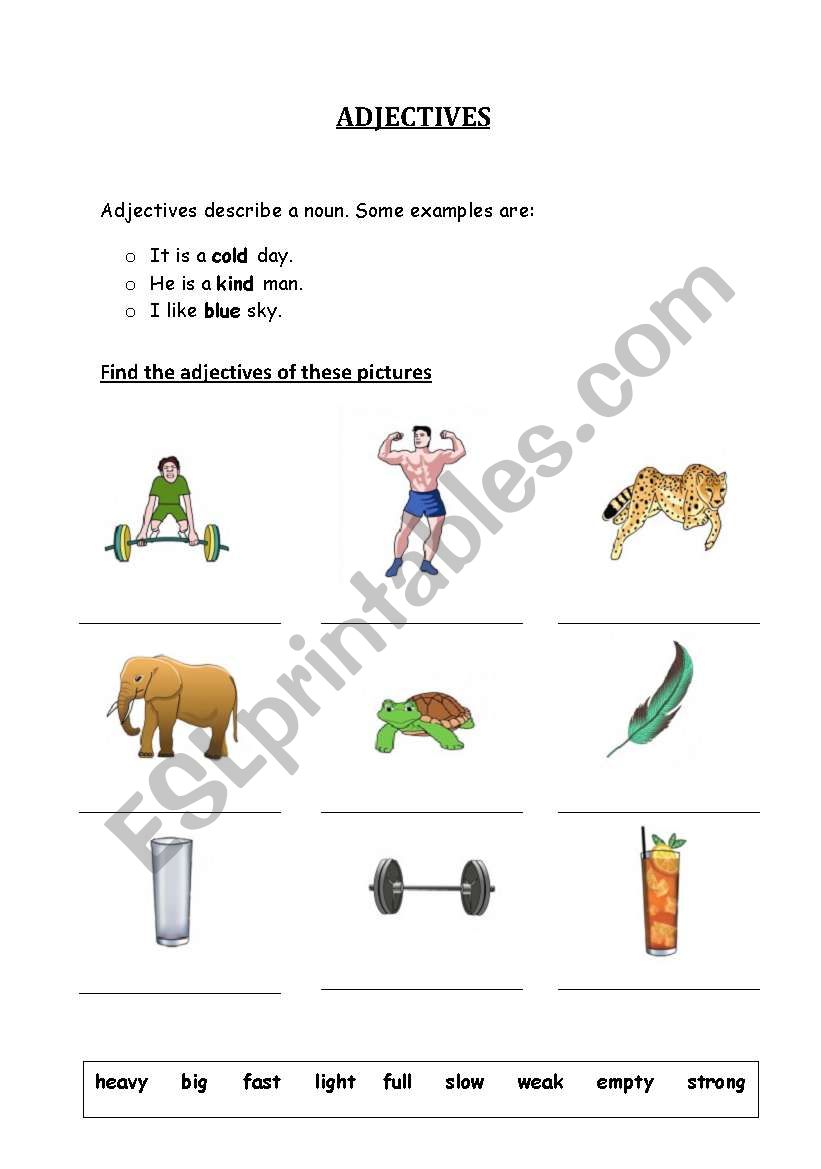 Adjectives worksheet