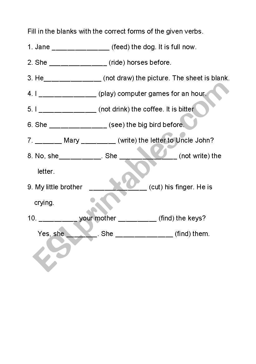 Present perfect tense worksheet