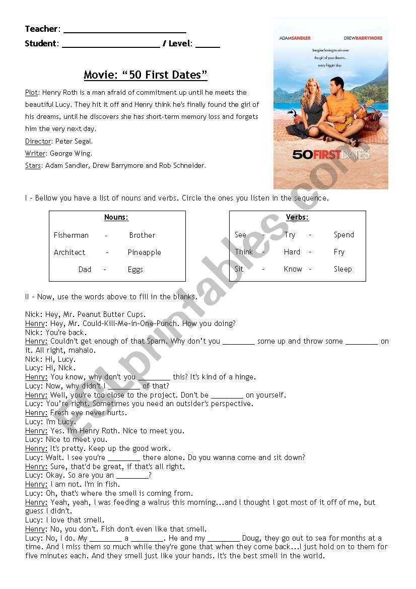 Movie lesson: 50 first dates (Now with key)