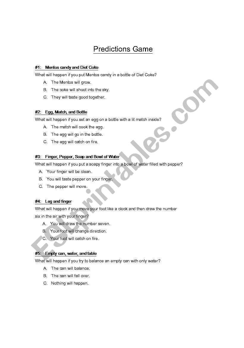 predictions  worksheet