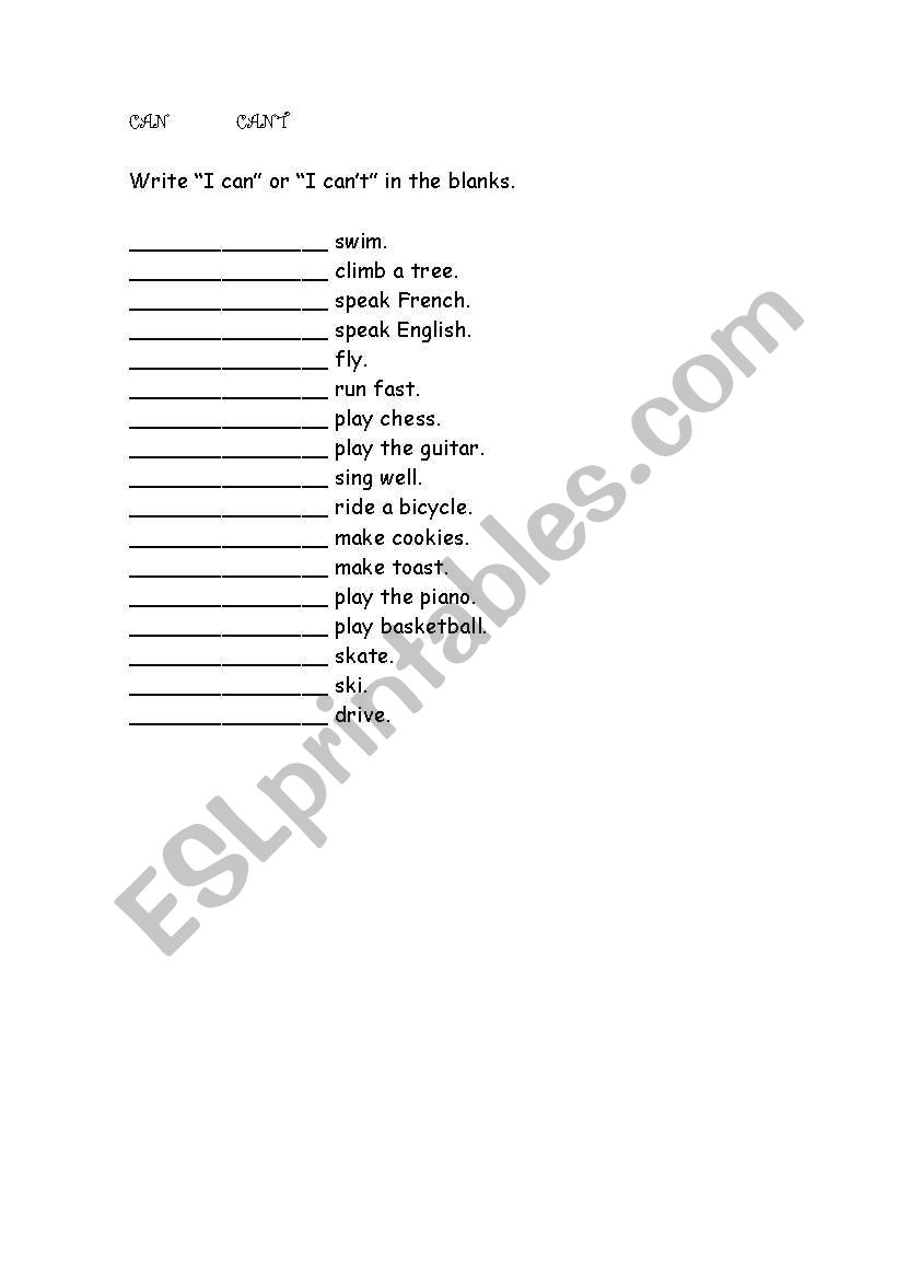 CAN CANT worksheet