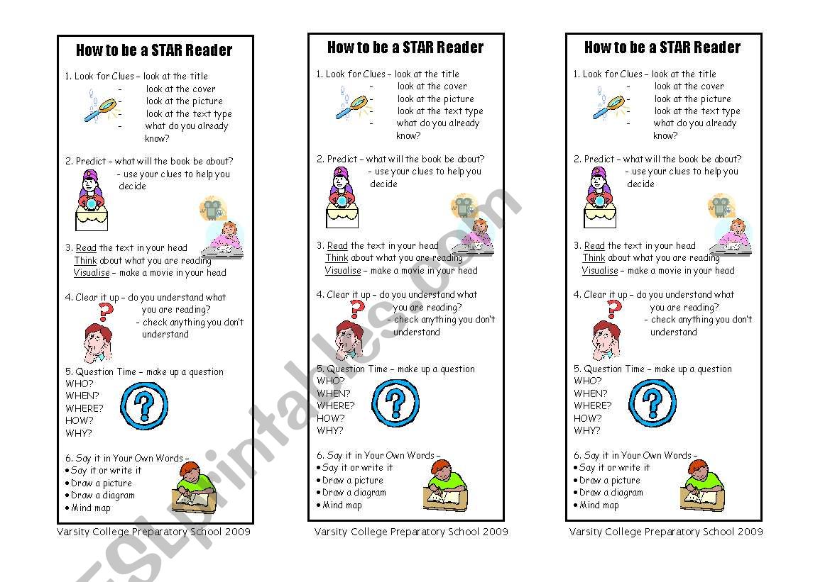 Bookmark worksheet