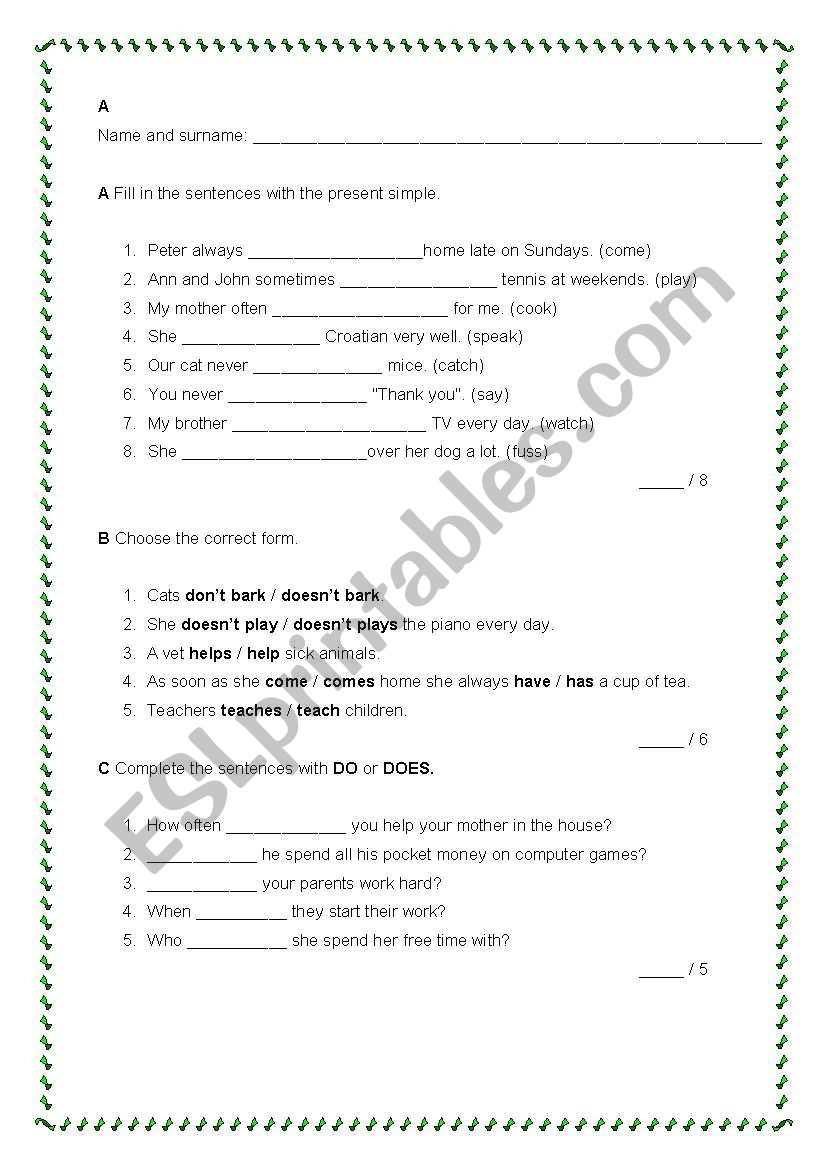 Verb Present Tense worksheet