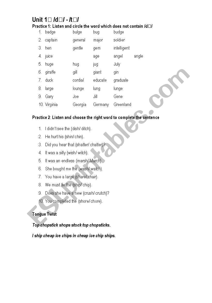 pronuncation worksheet