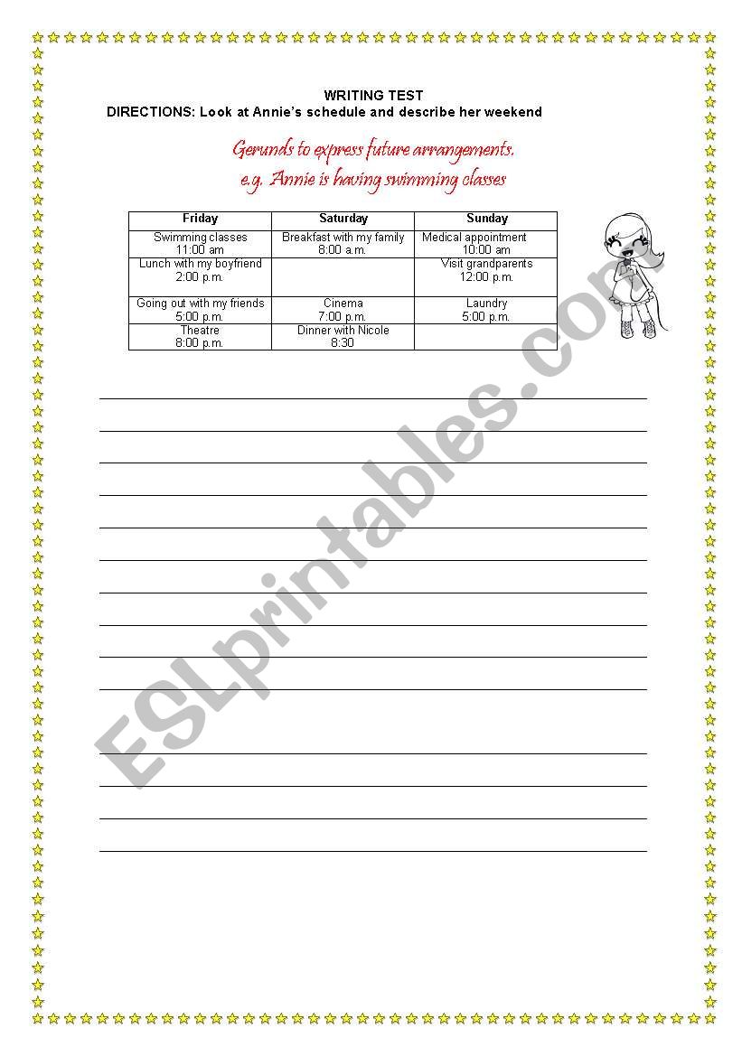 Annies schedule worksheet