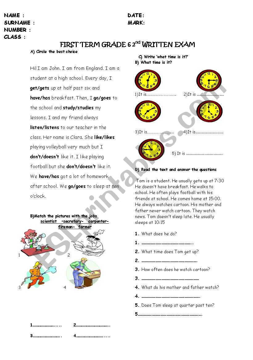 FIRST TERM GRADE 6 2nd WRITTEN EXAM