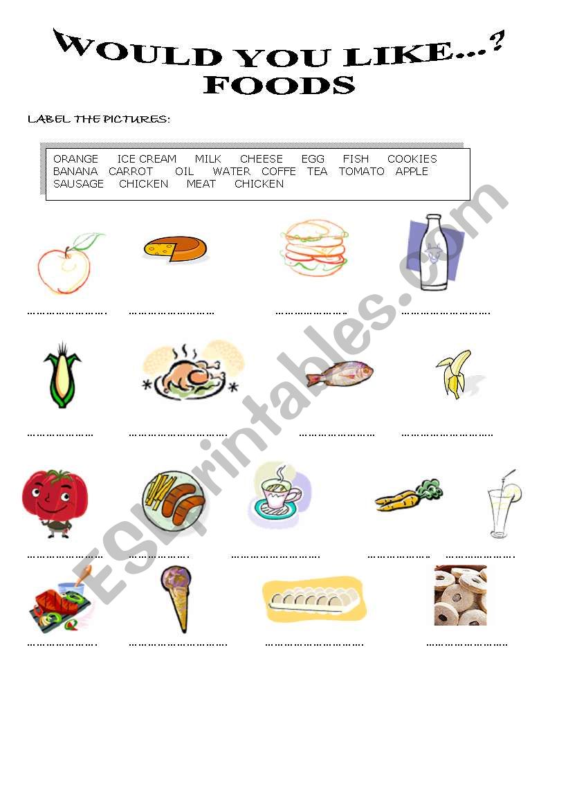 would you like some food worksheet