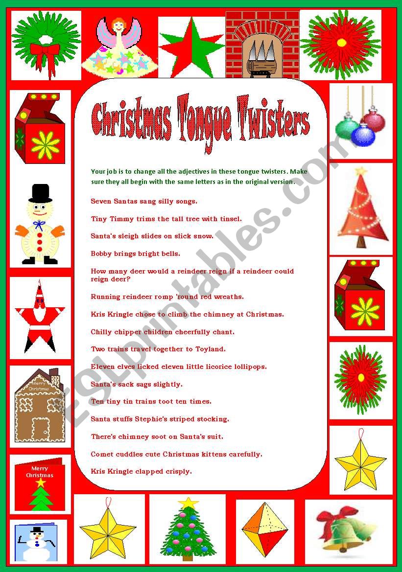 Xmas tongue twisters 1 worksheet