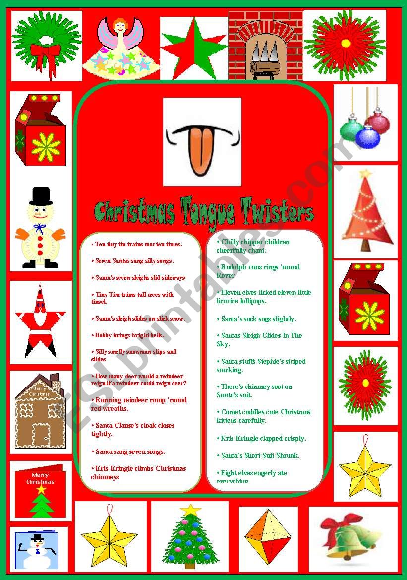 Xmas tongue twisters 2 worksheet