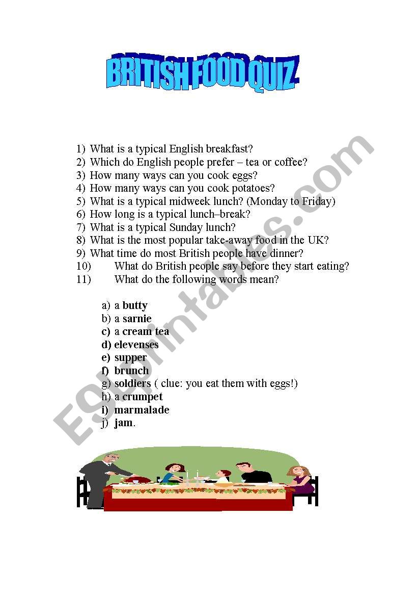 British Food Quiz worksheet