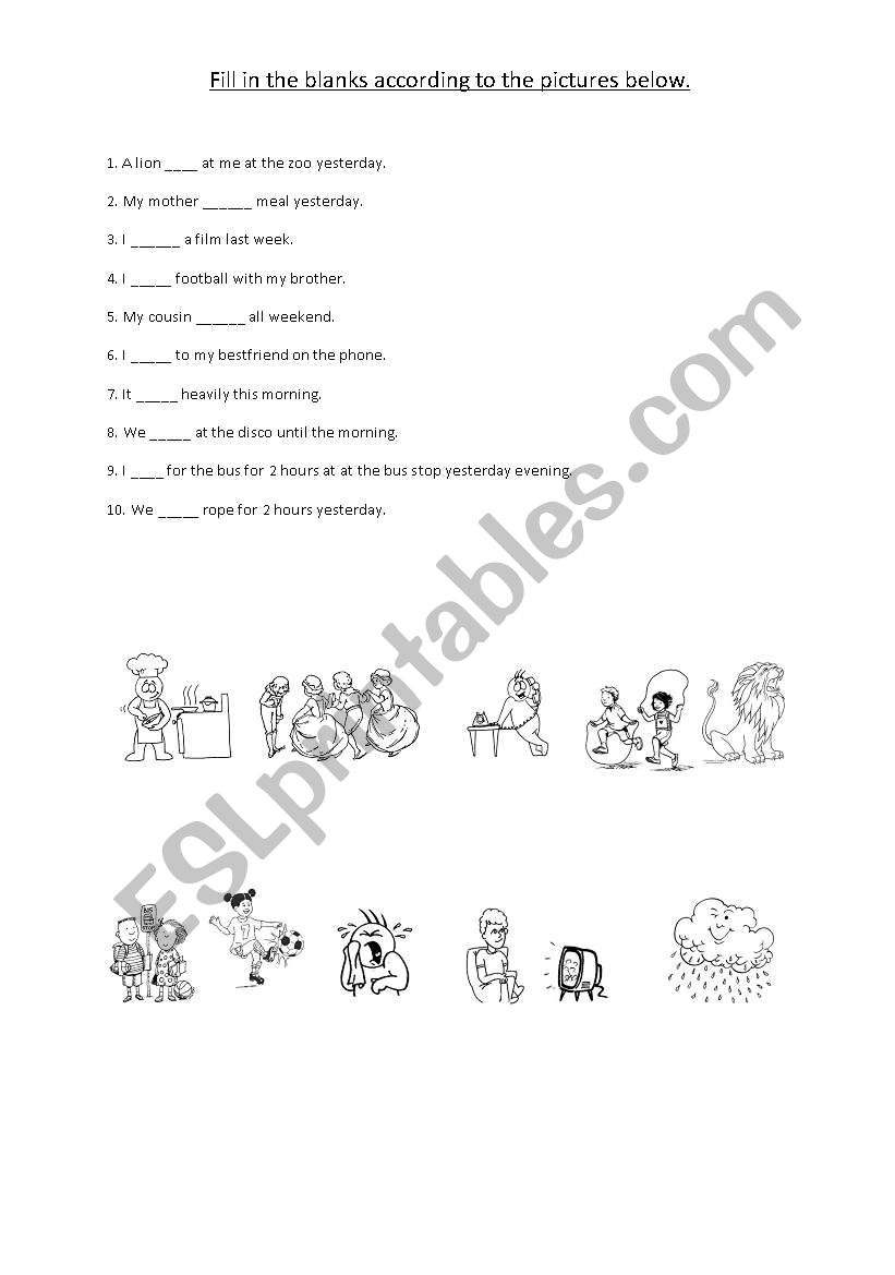 simple past tense - fill in the blanks activity with pictures