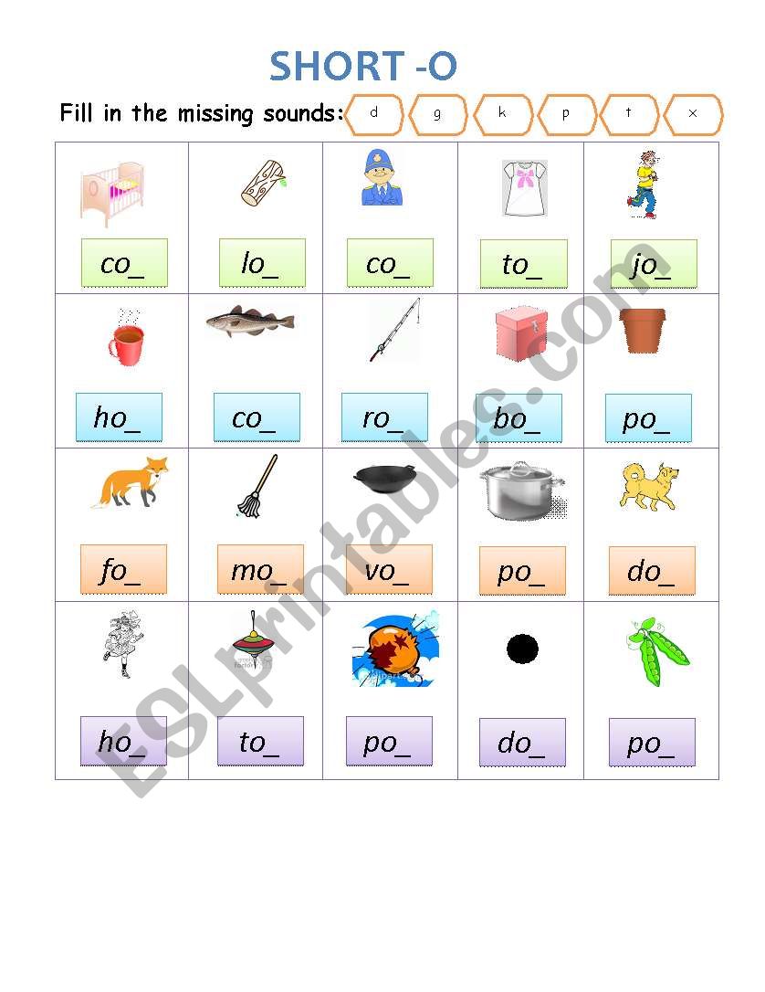 worksheet on short-o worksheet