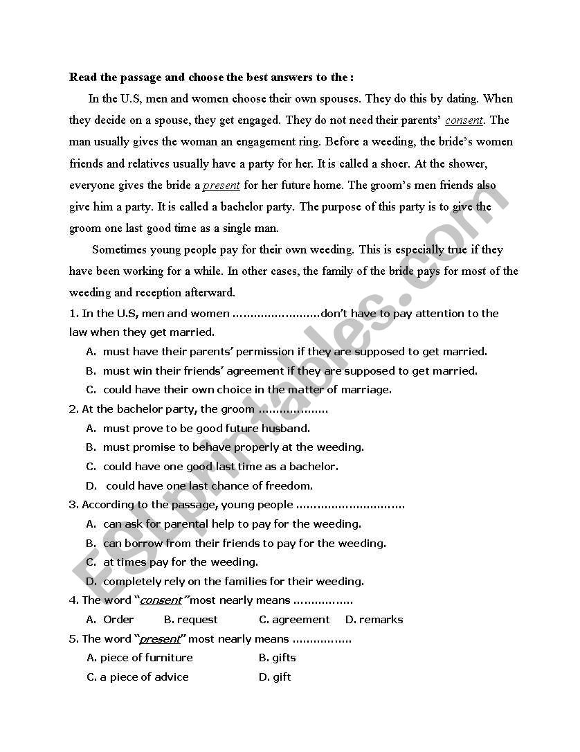 Reading Comprehension worksheet