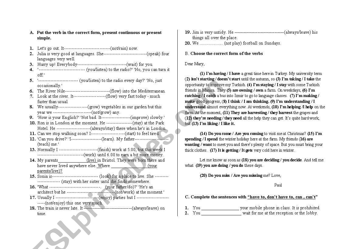 tenses revision worksheet