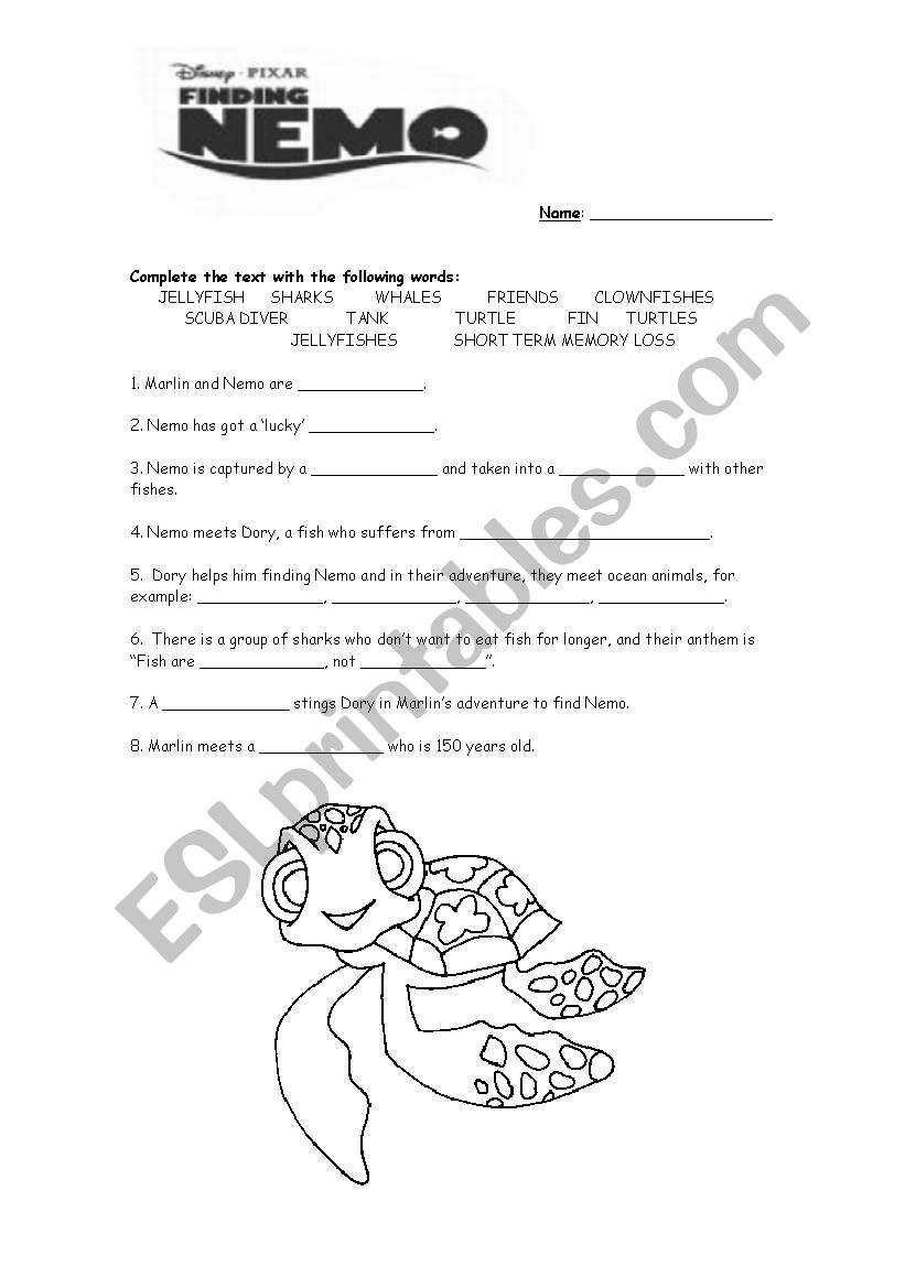 Finding Nemo Worksheet worksheet